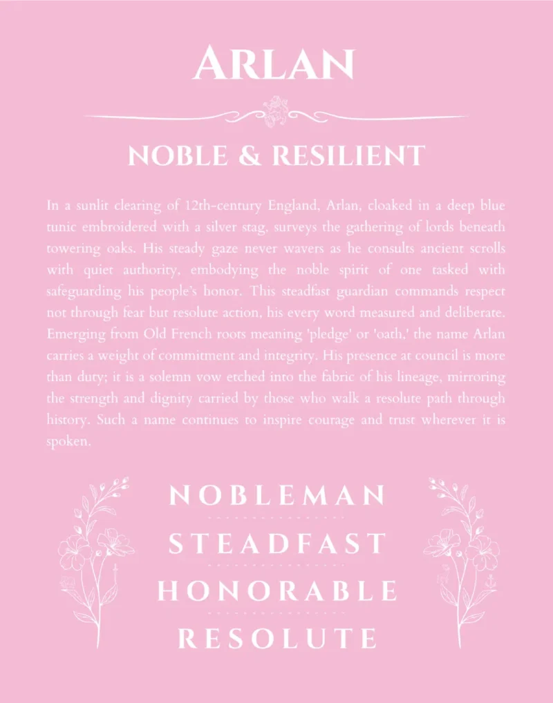 Arlan custom name meaning print in light pink