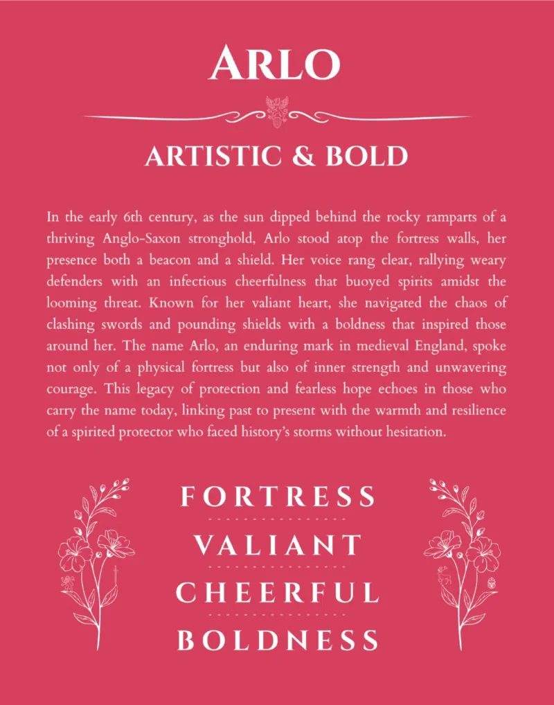 Arlo personalized name print with origin and traits in red