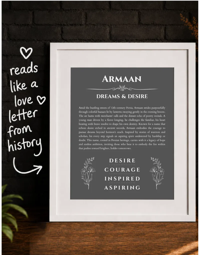 Armaan name meaning wall art by Get Your Story presented as a meaningful gift