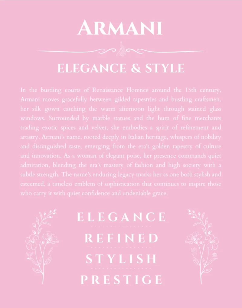 Armani name meaning wall art by Get Your Story in light pink