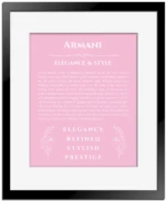 Armani name meaning wall art by Get Your Story in light pink with black matte frame