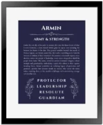 Armin name meaning wall art by Get Your Story in navy blue with black matte frame