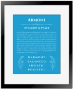 Armoni custom name print for wall display in blue with black matte frame