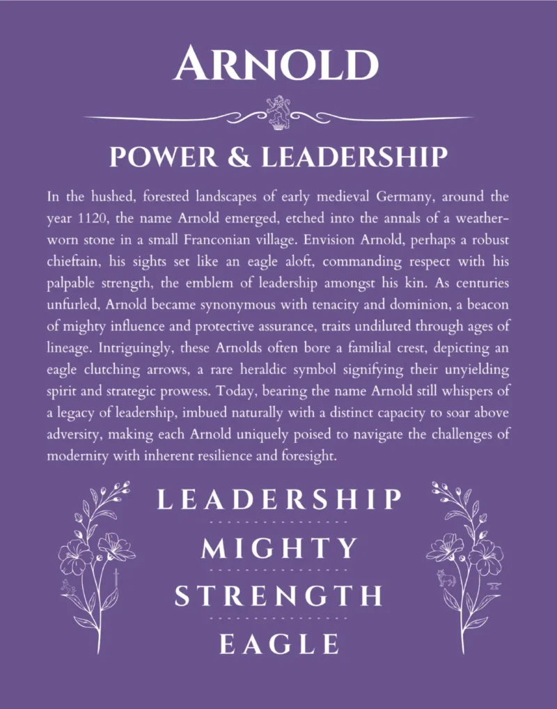 Arnold name origin print with meaning and traits in purple
