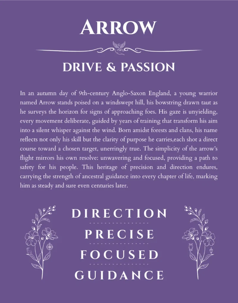 Arrow personalized name print with origin and traits in purple