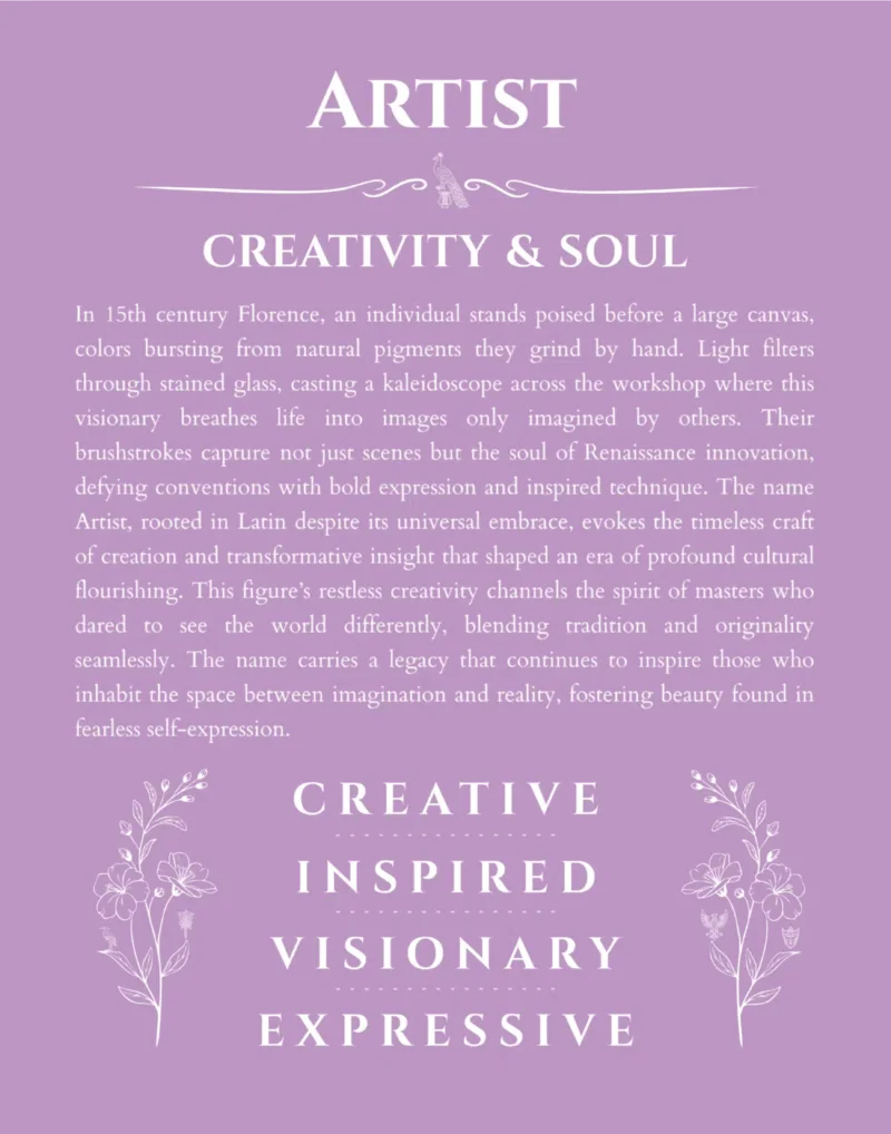 Artist custom name meaning print in light purple