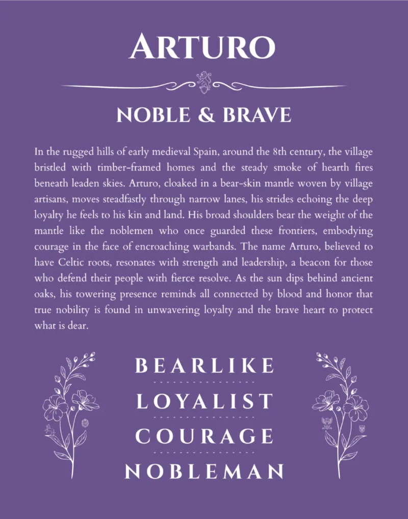 Arturo personalized name art with origin story in purple
