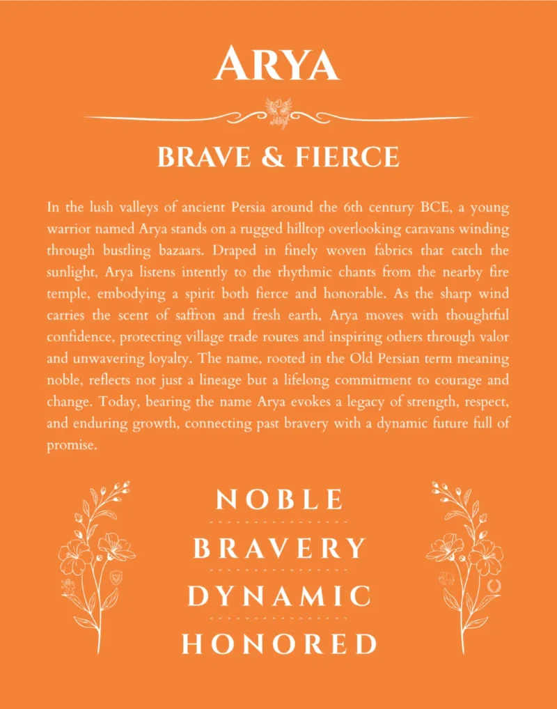 Arya custom name print for wall display in orange