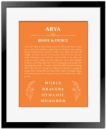 Arya custom name print for wall display in orange with black matte frame