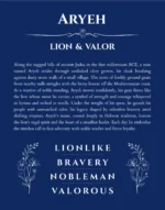 Aryeh personalized name print with origin and traits in deep blue
