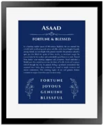 Asaad name meaning wall art by Get Your Story in deep blue with black matte frame