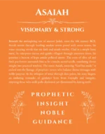 Asaiah personalized name art with origin story in orange