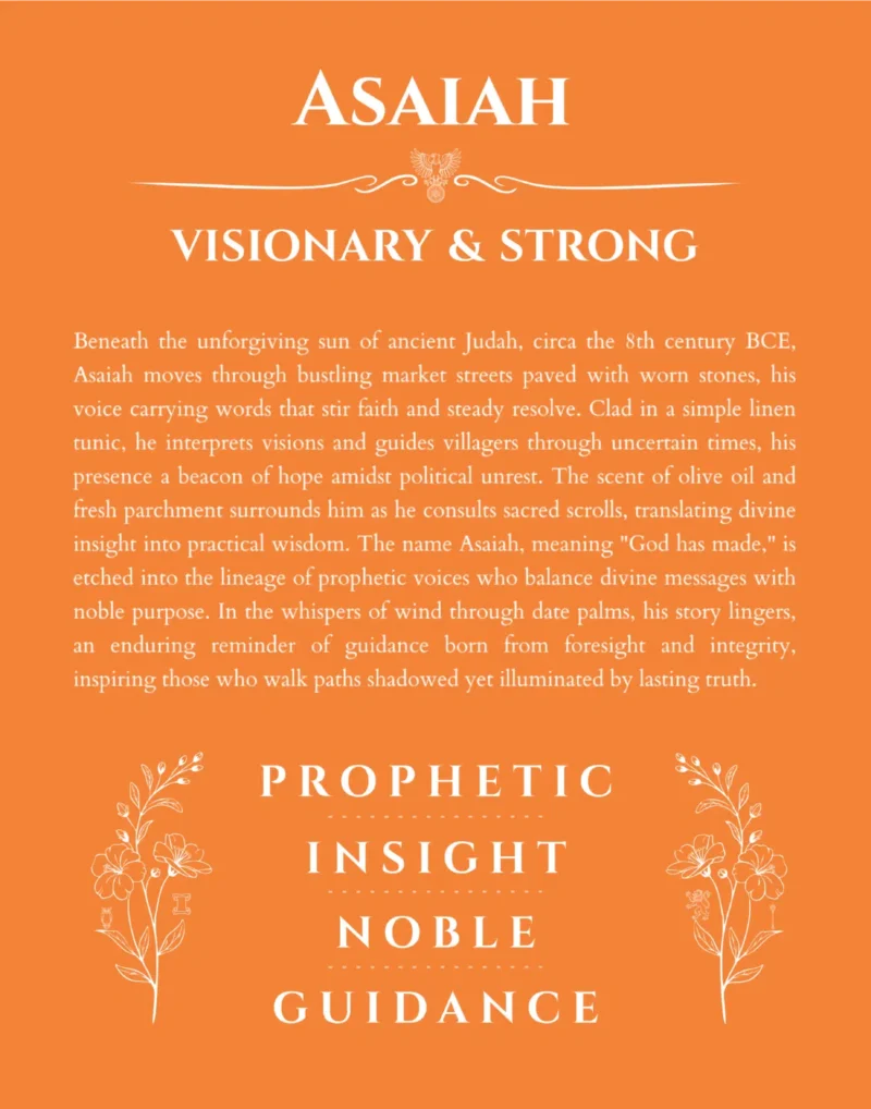 Asaiah personalized name art with origin story in orange