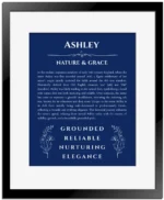 Ashley custom name print for wall display in deep blue with black matte frame