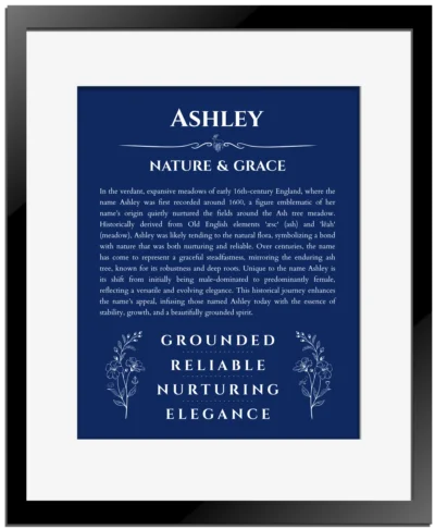Ashley custom name print for wall display in deep blue with black matte frame