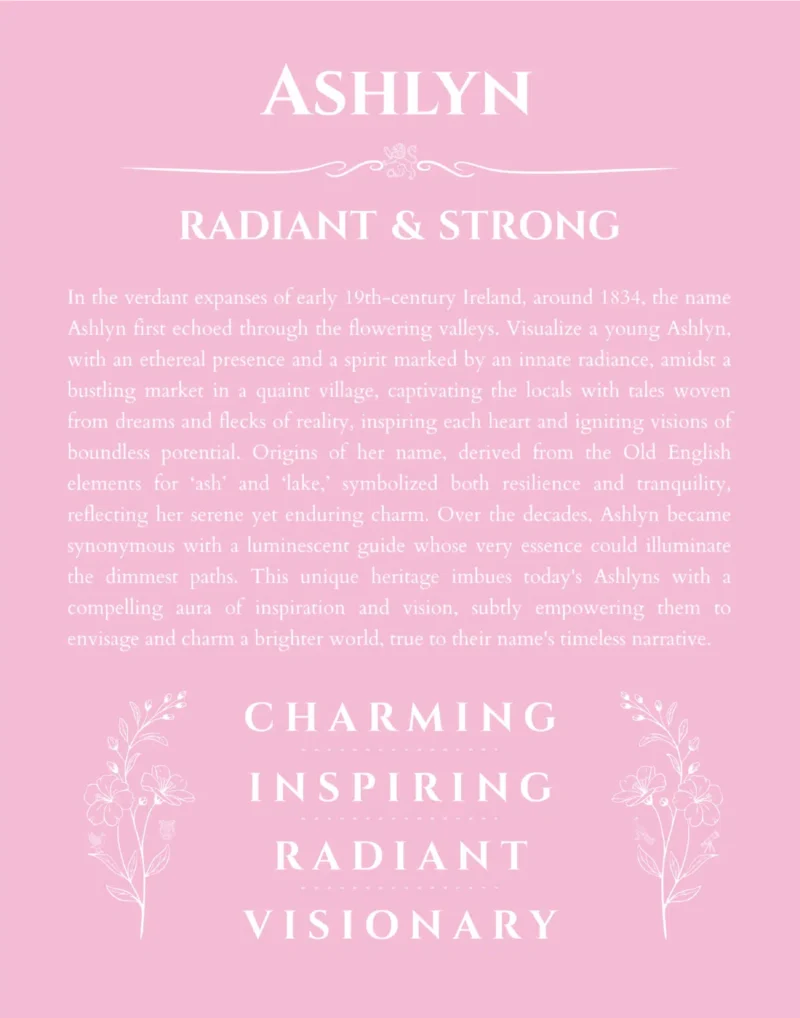 Ashlyn personalized name meaning print in light pink