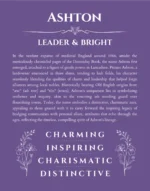 Ashton personalized name meaning print in purple