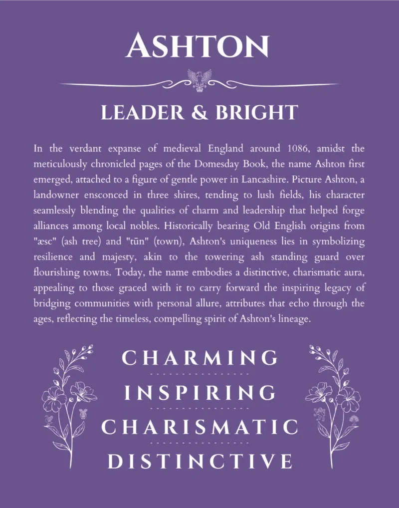 Ashton personalized name meaning print in purple