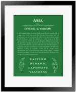 Asia personalized wall art with the story of your name in dark green with black matte frame