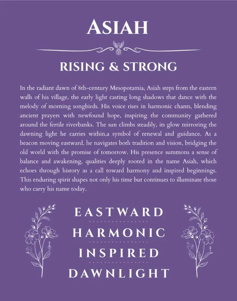 Asiah personalized wall art with the story of your name in purple