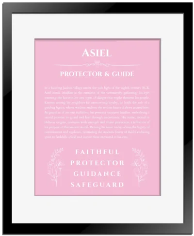 Asiel name meaning wall art by Get Your Story in light pink with black matte frame
