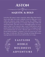 Aston personalized name print with origin and traits in purple
