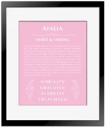 Atalia name meaning gift print in light pink with black matte frame