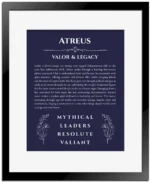 Atreus name meaning gift print in navy blue with black matte frame