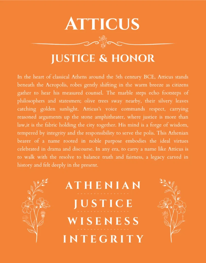 Atticus name meaning gift print in orange