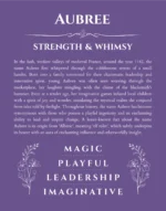 Aubree personalized name art with origin story in purple