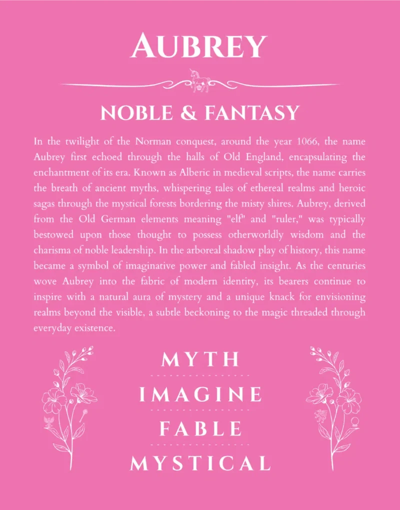 Aubrey name meaning wall art by Get Your Story in pink