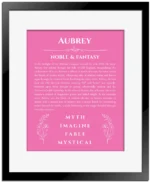 Aubrey name meaning wall art by Get Your Story in pink with black matte frame