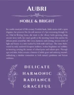 Aubri personalized name print with origin and traits in purple