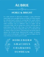 Aubrie personalized name print with origin and traits in blue