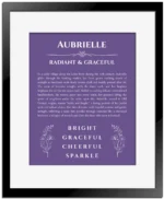 Aubrielle name meaning wall art by Get Your Story in purple with black matte frame