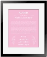 Auden personalized name meaning print in light pink with black matte frame