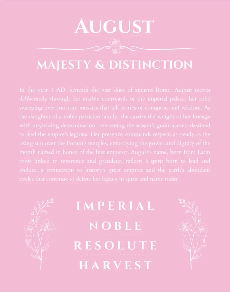 August custom name print for wall display in light pink