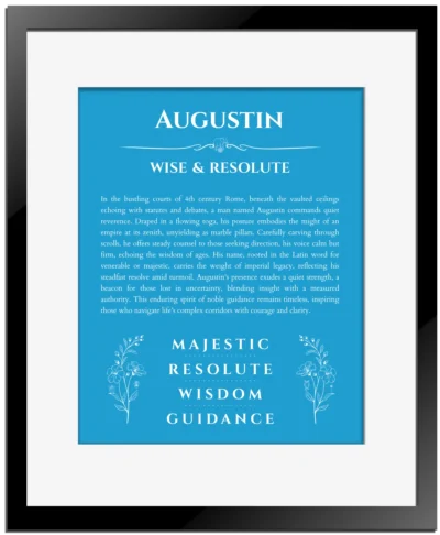 Augustin name meaning gift print in blue with black matte frame