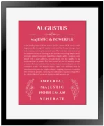 Augustus custom name meaning print in red with black matte frame