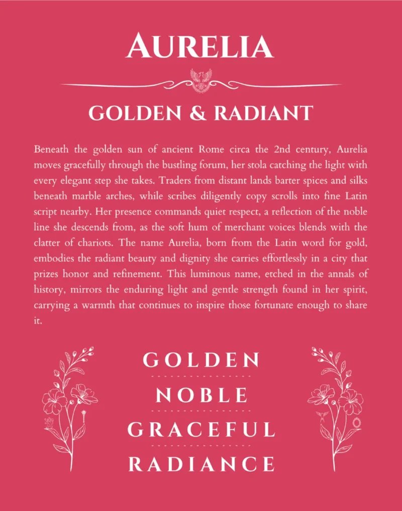 Aurelia custom name art showing meaning and origin in red