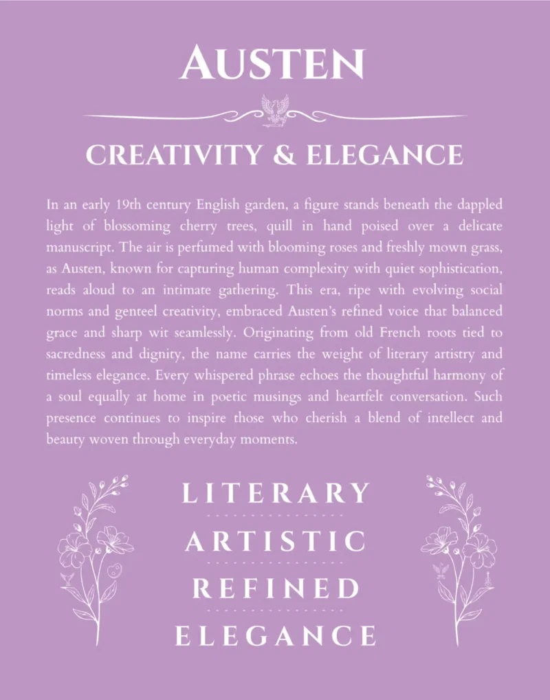 Austen custom name meaning print in light purple