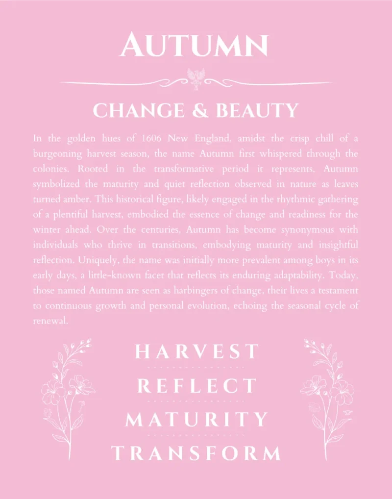 Autumn personalized name art with origin story in light pink