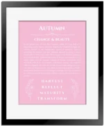 Autumn personalized name art with origin story in light pink with black matte frame