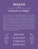 Avalyn personalized name print with origin and traits in purple