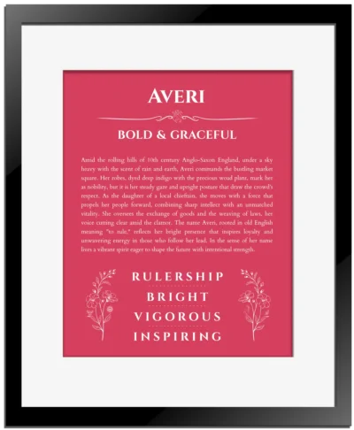 Averi custom name print for wall display in red with black matte frame