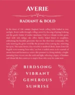 Averie custom name art showing meaning and origin in red