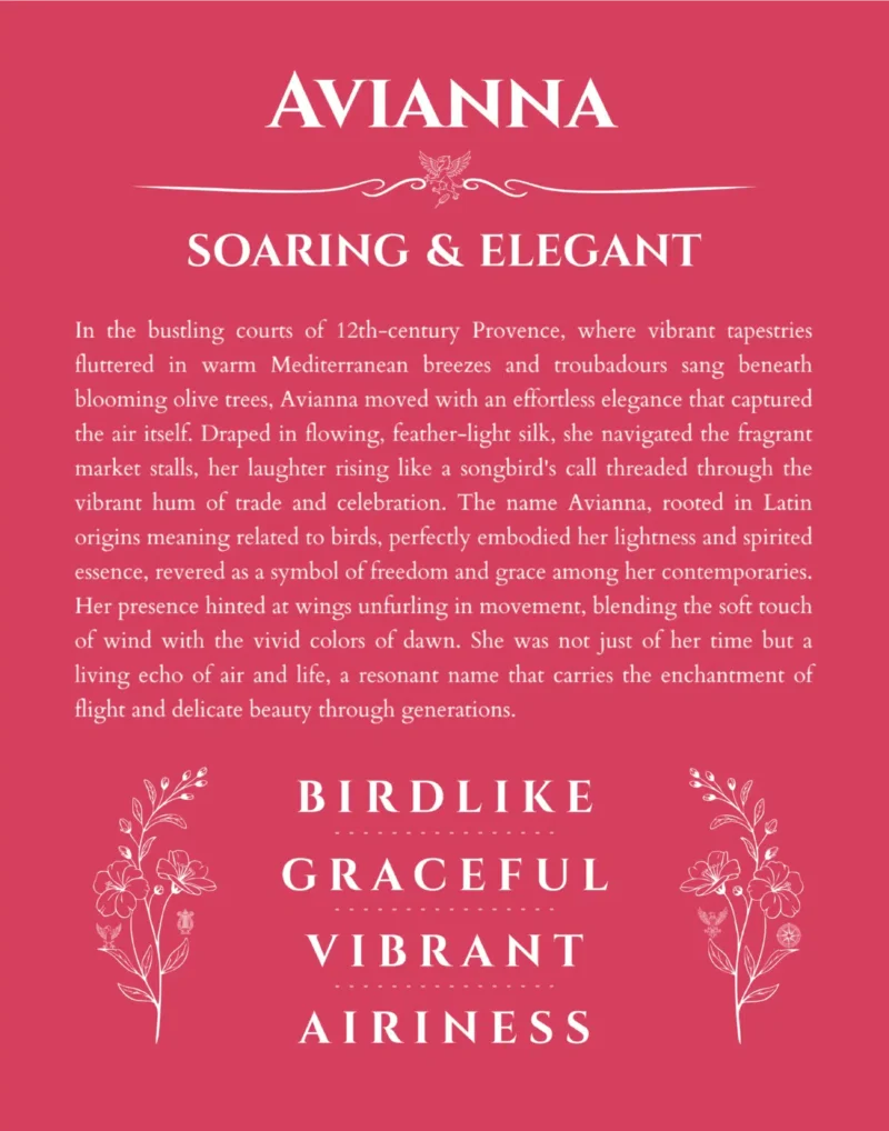 Avianna name origin print with meaning and traits in red