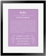 Aviel name meaning gift print in light purple with black matte frame