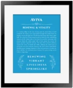 Aviva name meaning wall art by Get Your Story in blue with black matte frame