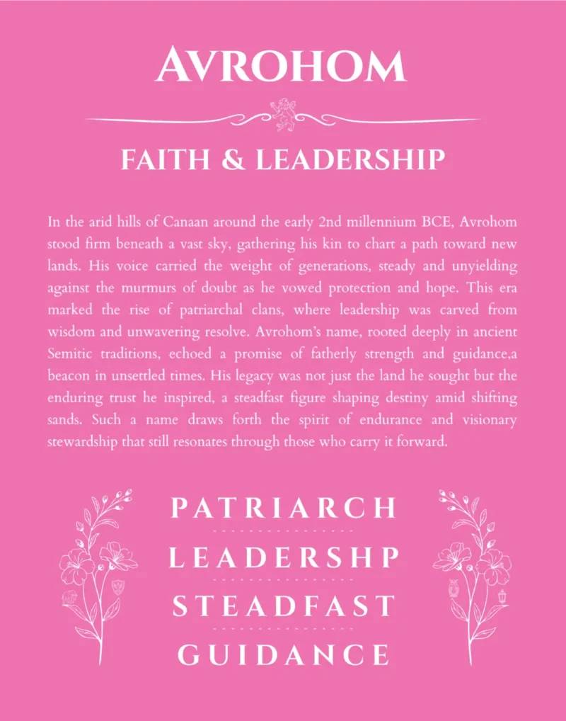 Avrohom custom name art showing meaning and origin in pink